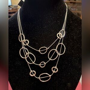 Chico’s Silver Tone Multi-strand Statement Necklace with Circular Accents, NWT